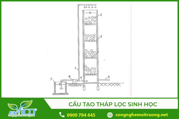 Sơ đồ cấu tạo tháp lọc sinh học